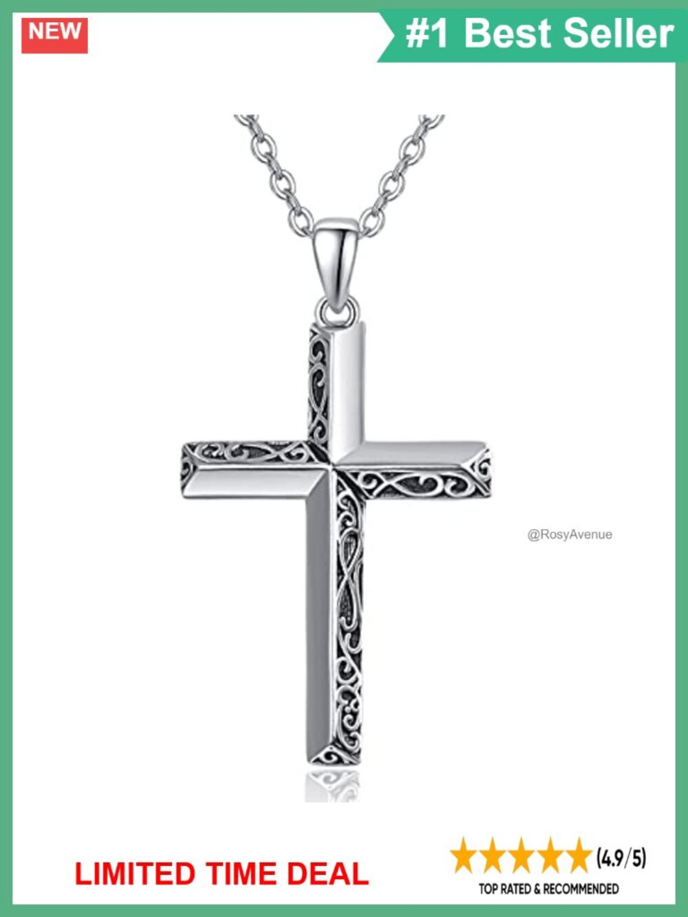 925 Sterling Silver Dainty Cross Pendant Necklace 18in Adjustable
